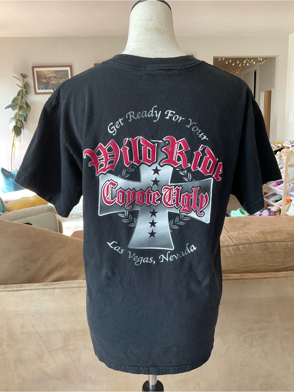 🏍️Coyote Ugly Las Vegas Graphic Tee Black Wild Ride Gothic Cross T-Shirt Medium